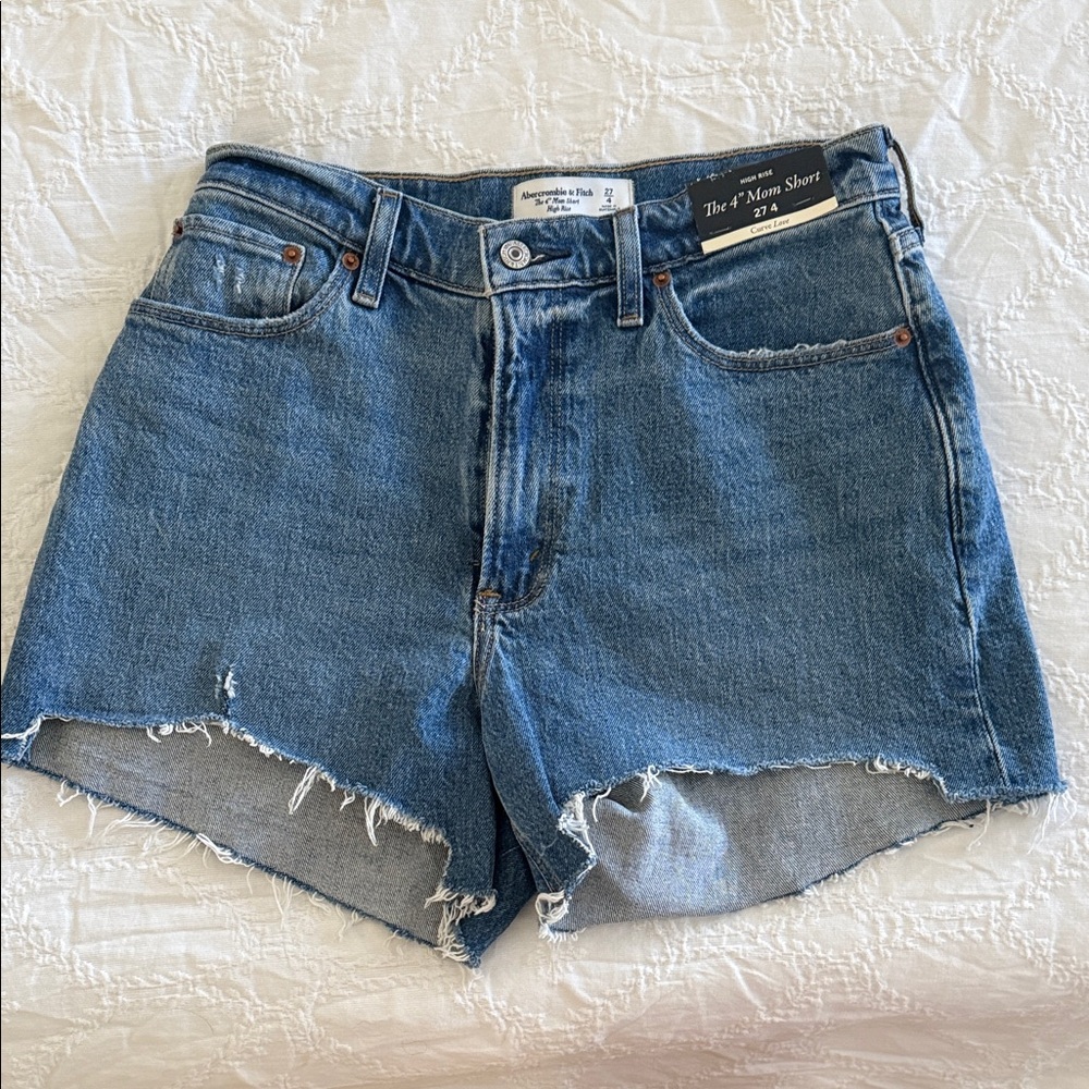 Abercrombie & Fitch Blue Denim High-Rise Mom Shorts